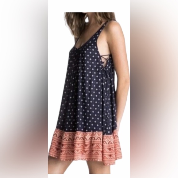 Roxy Dresses & Skirts - ROXY Shadow Play Tank Sundress flowy navy blue batik-style print coral hem S